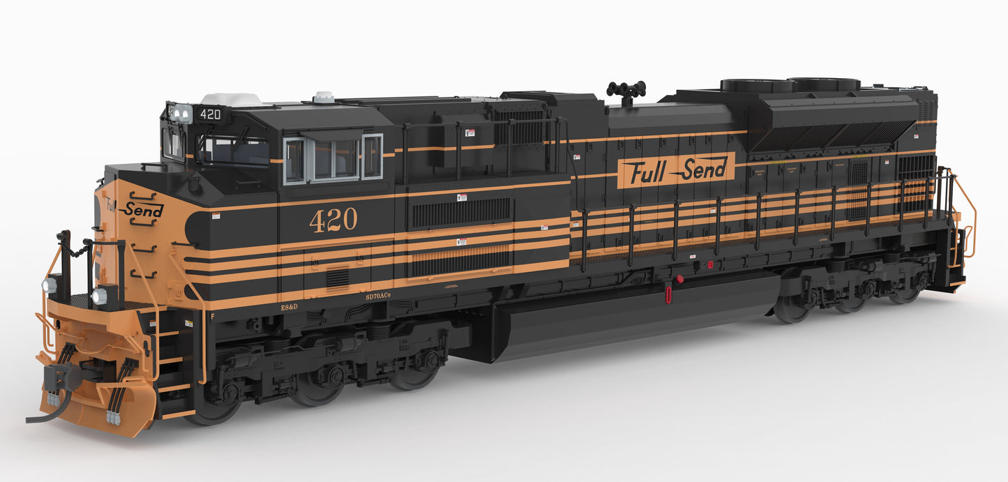 PRE-ORDER DEPOSIT- EMD SD70ACe, ES&D #420, "Full Send" 5-Stripe Scheme, No-Sound/DCC-Ready, HO