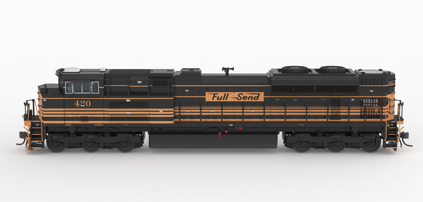 PRE-ORDER DEPOSIT- EMD SD70ACe, ES&D #420, "Full Send" 5-Stripe Scheme, No-Sound/DCC-Ready, HO